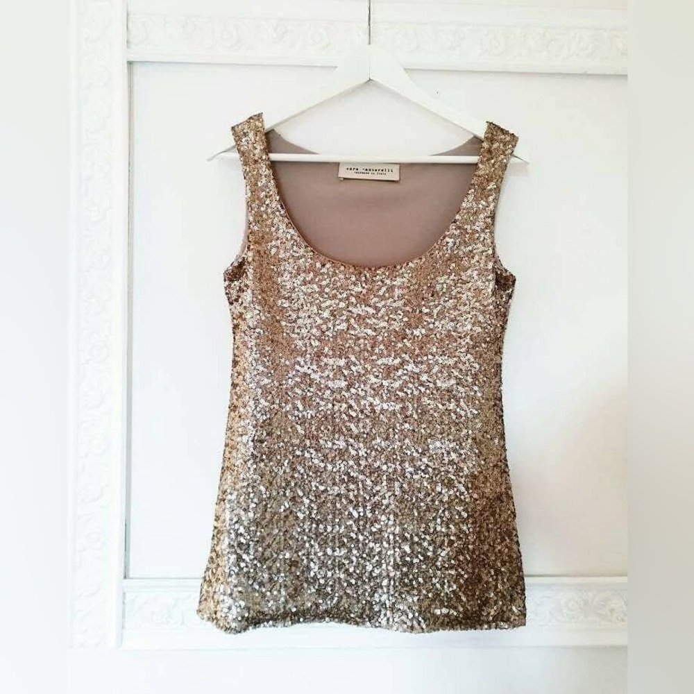 Sara Gambarelli Handmade in Italy Sequin Tank Top Roxie - Gold